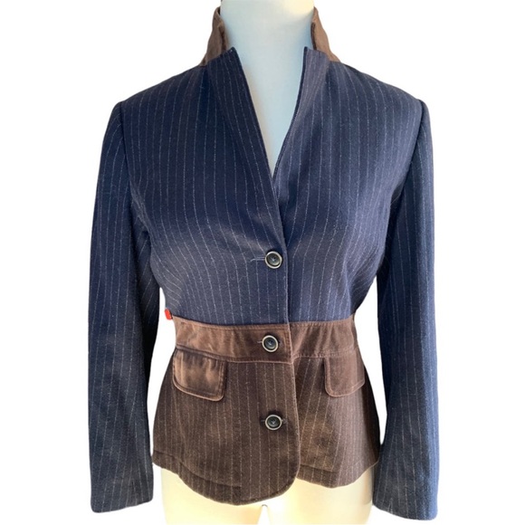 Boden Stripe Wool Blend Patch Elbow Blazer Jacket 4 - Picture 2 of 7